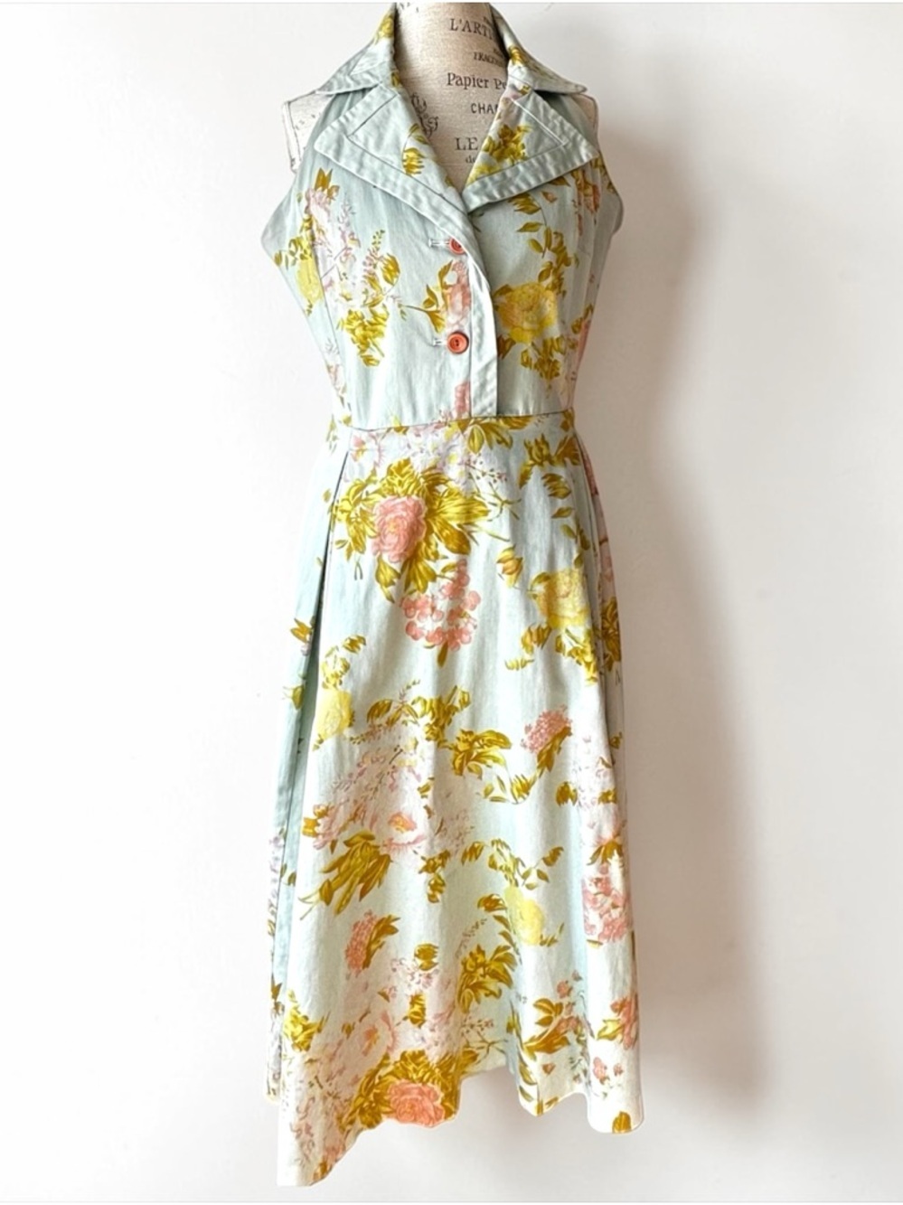 VINTAGE 80s 90s Floral Cotton Shirtdress WITH POCKETS Lined Swing Dress M